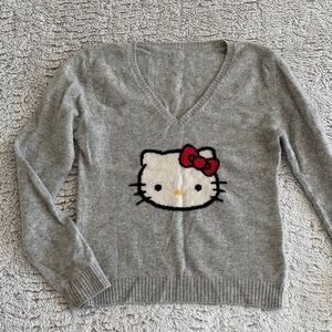 Hello Kitty Cashmere Gray V-Neck Sweater